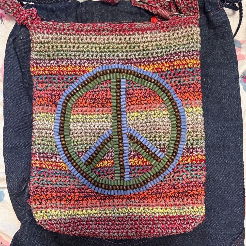Multicolor Peace Sign Crochet Bag